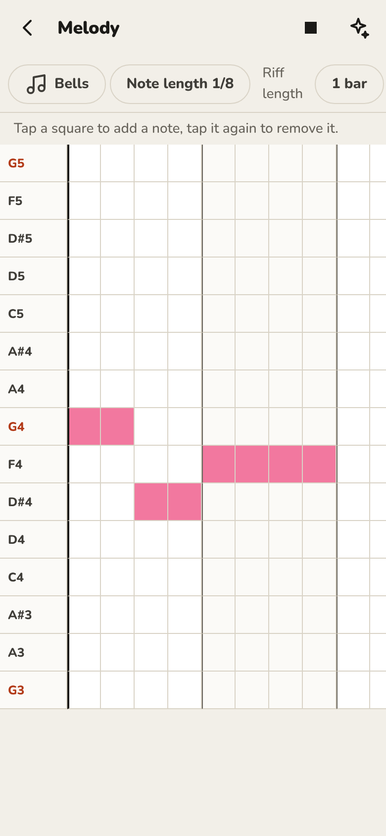 Groove on a phone: the melody of a song on a grid of notes